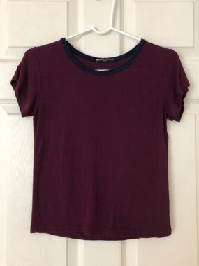Brandy Melville Striped T-Shirt Burgundy & Navy One Size (XS/S)